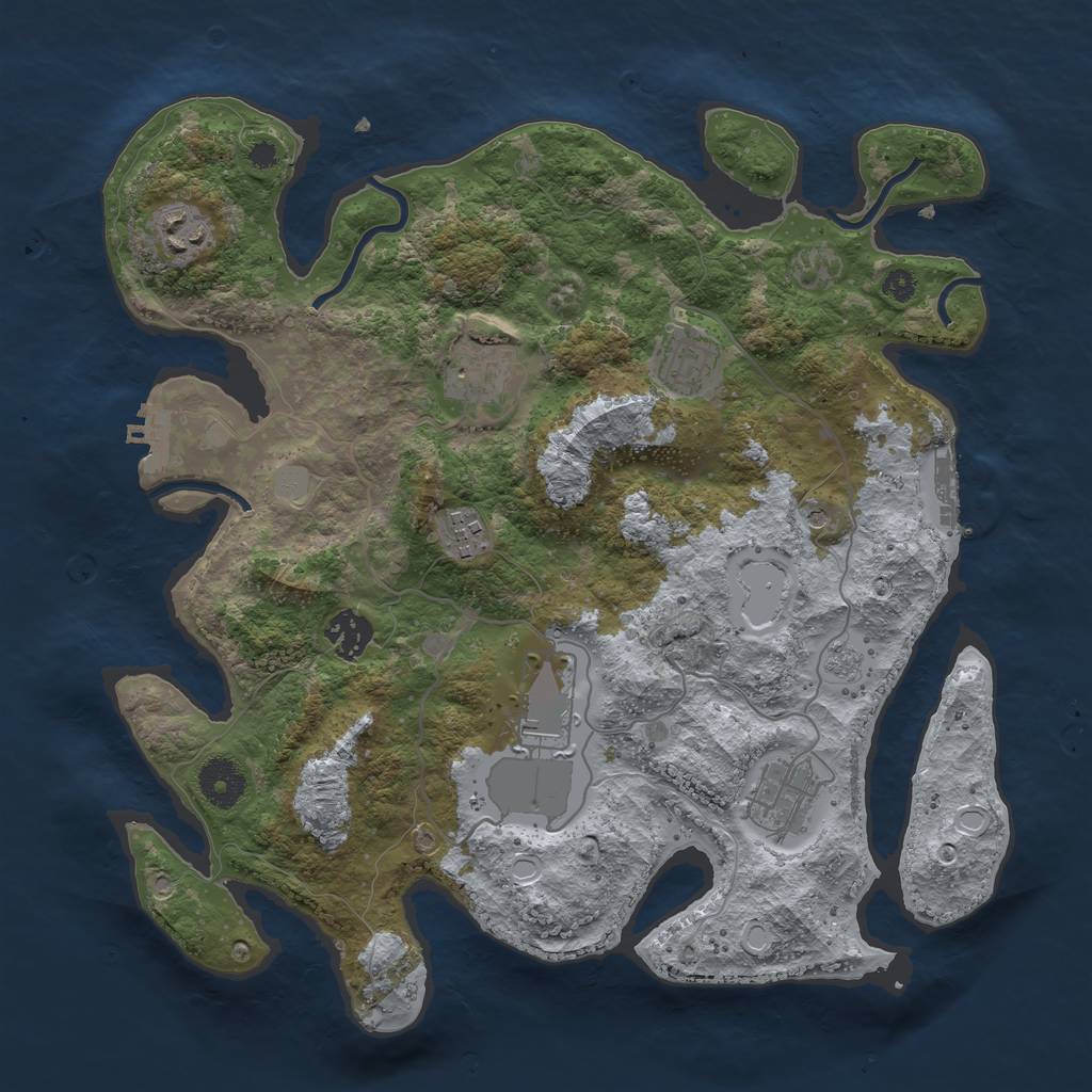 Rust Map: Procedural Map, Size: 3500, Seed: 887857867, 16 Monuments