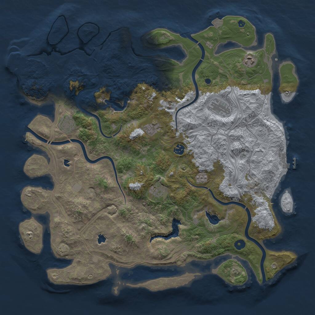 Rust Map: Procedural Map, Size: 4500, Seed: 1124448221, 13 Monuments