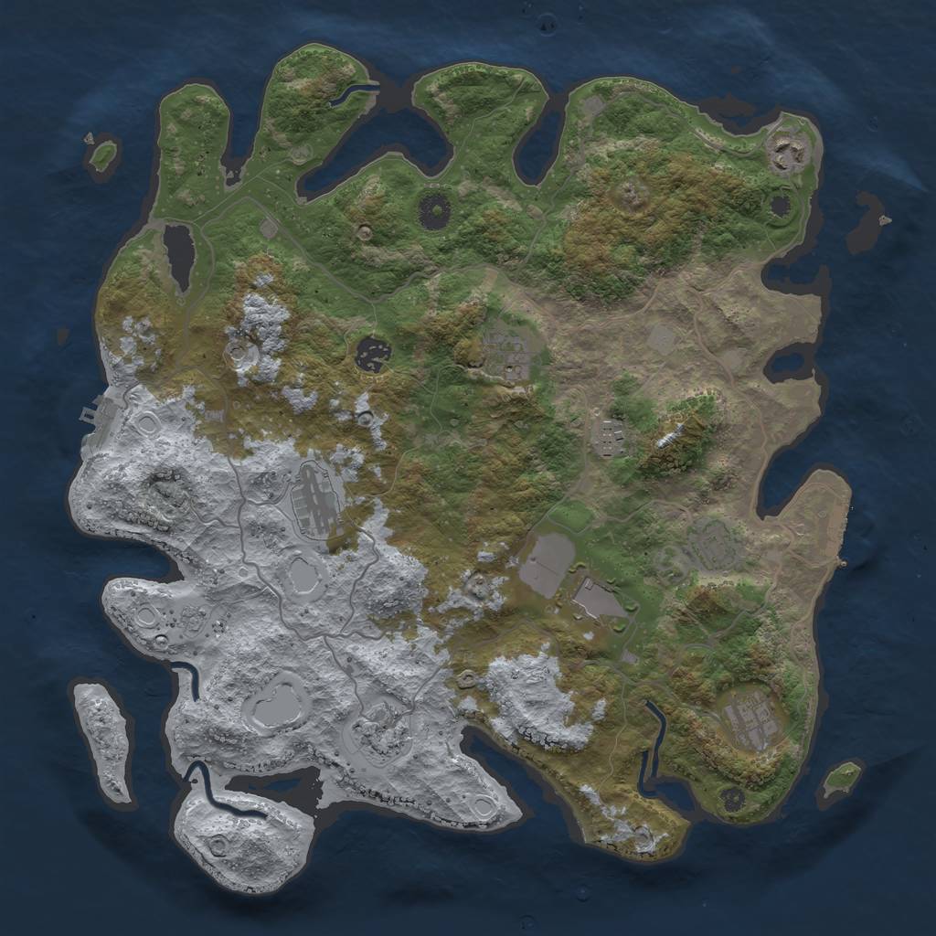 Rust Map: Procedural Map, Size: 4000, Seed: 54357687, 18 Monuments