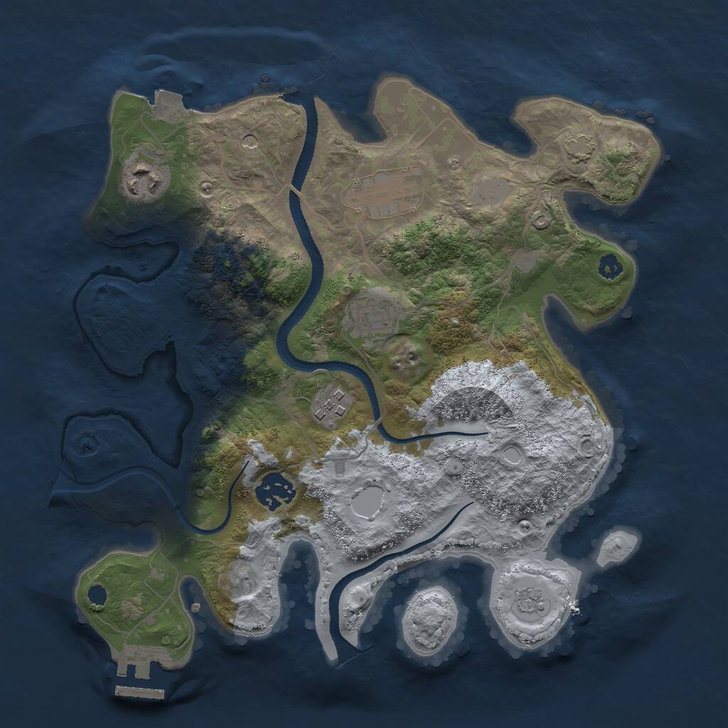 Rust Map: Procedural Map, Size: 3000, Seed: 49733, 10 Monuments