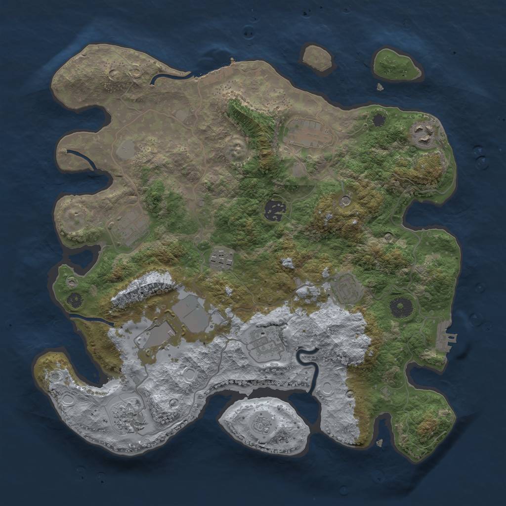 Rust Map: Procedural Map, Size: 3500, Seed: 53487333, 18 Monuments