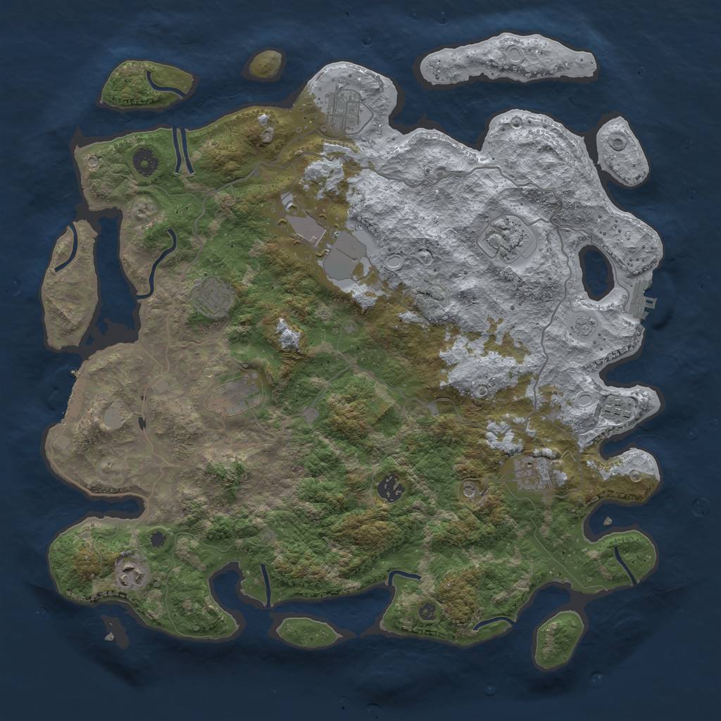 Rust Map: Procedural Map, Size: 4096, Seed: 1234567890, 18 Monuments