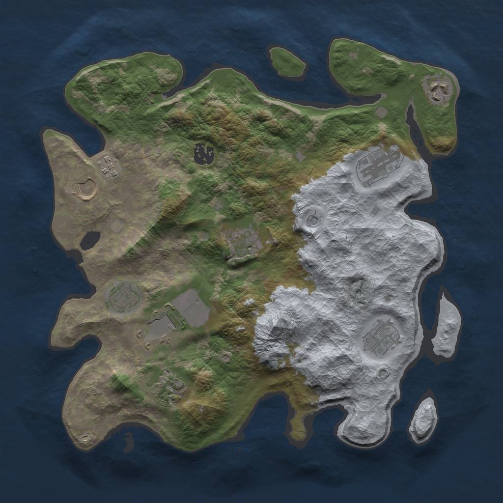 Rust Map: Barren, Size: 3500, Seed: 2098144073, 13 Monuments