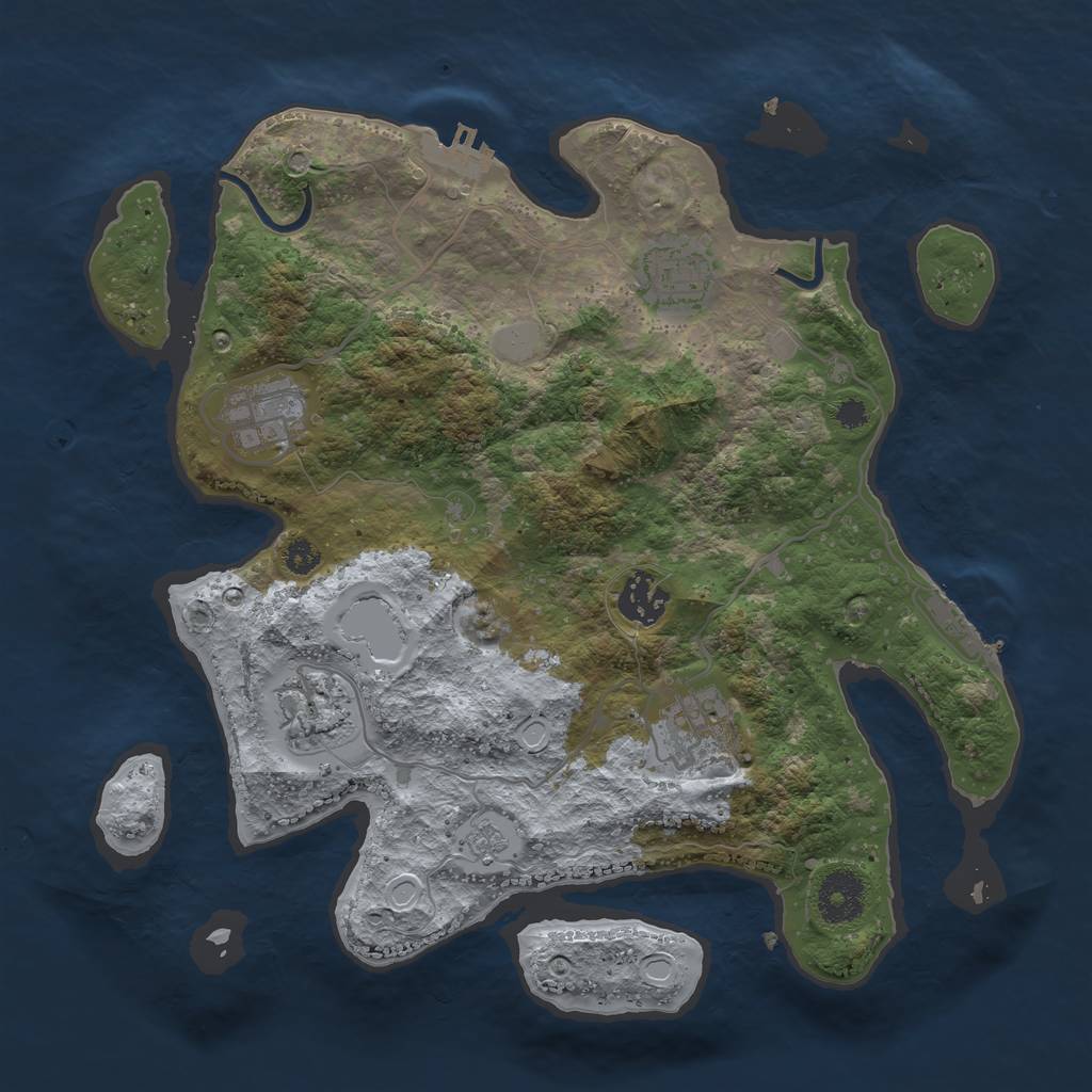 Rust Map: Procedural Map, Size: 3250, Seed: 69691677, 13 Monuments
