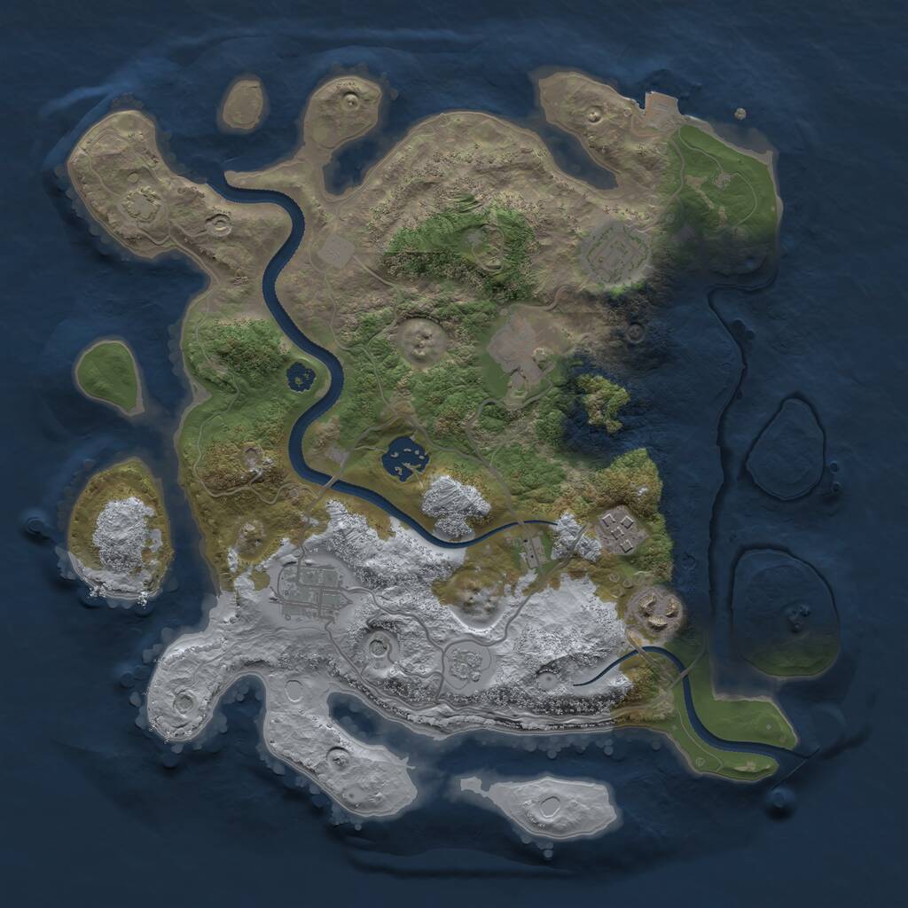 Rust Map: Procedural Map, Size: 3200, Seed: 24734, 10 Monuments