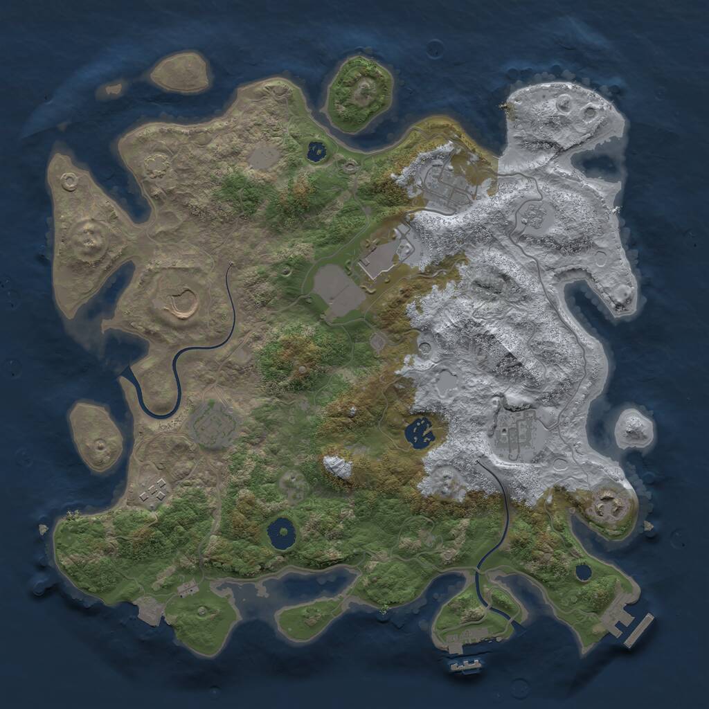 Rust Map: Procedural Map, Size: 3600, Seed: 483045415, 14 Monuments