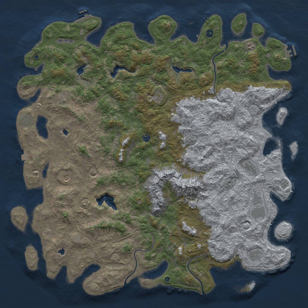 Rust Map: Procedural Map, Size: 6000, Seed: 66600, 17 Monuments
