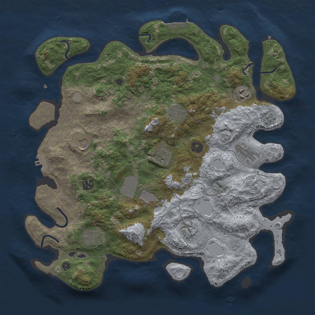 Rust Map: Procedural Map, Size: 3950, Seed: 1132048117, 19 Monuments