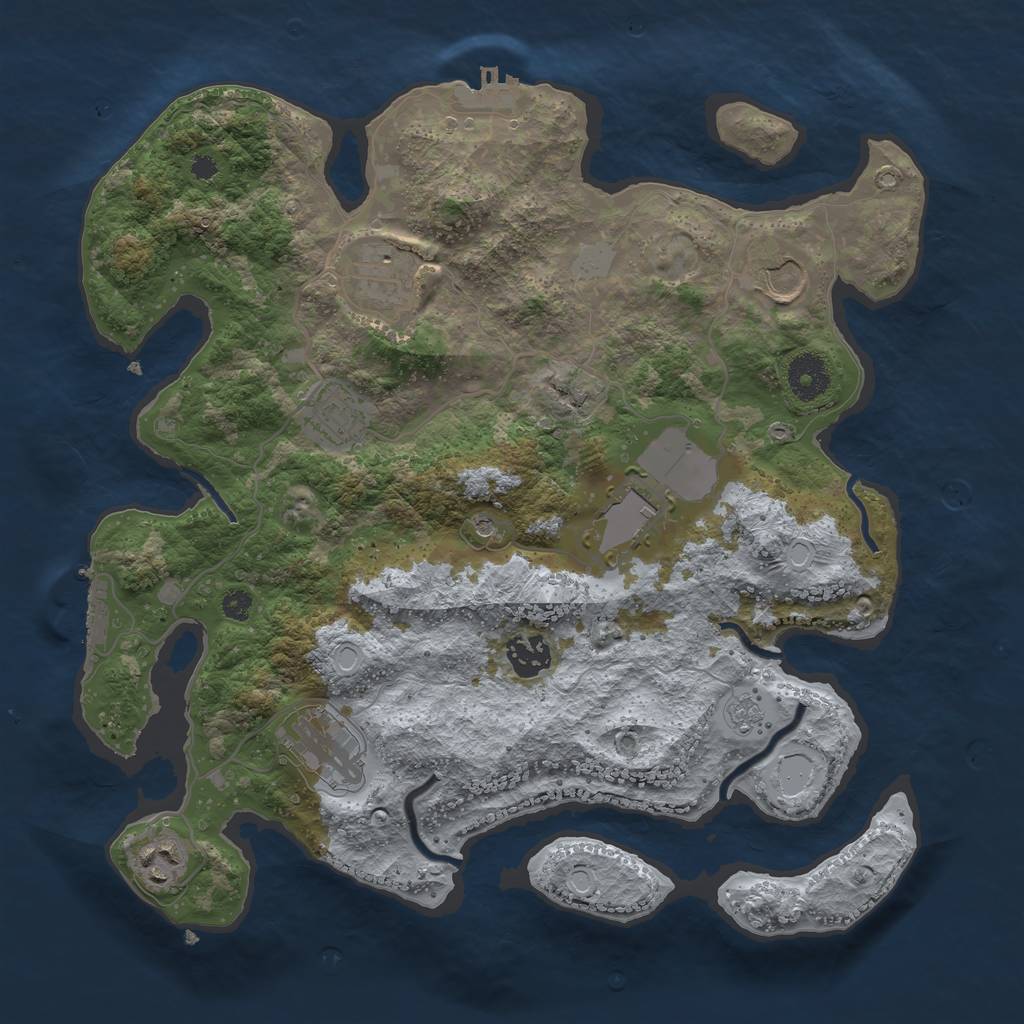Rust Map: Procedural Map, Size: 3500, Seed: 1223296806, 16 Monuments
