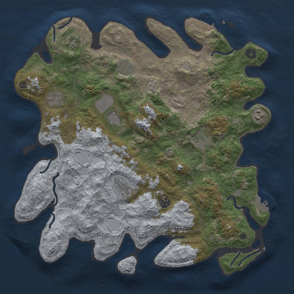 Rust Map: Procedural Map, Size: 4096, Seed: 1241035147, 18 Monuments