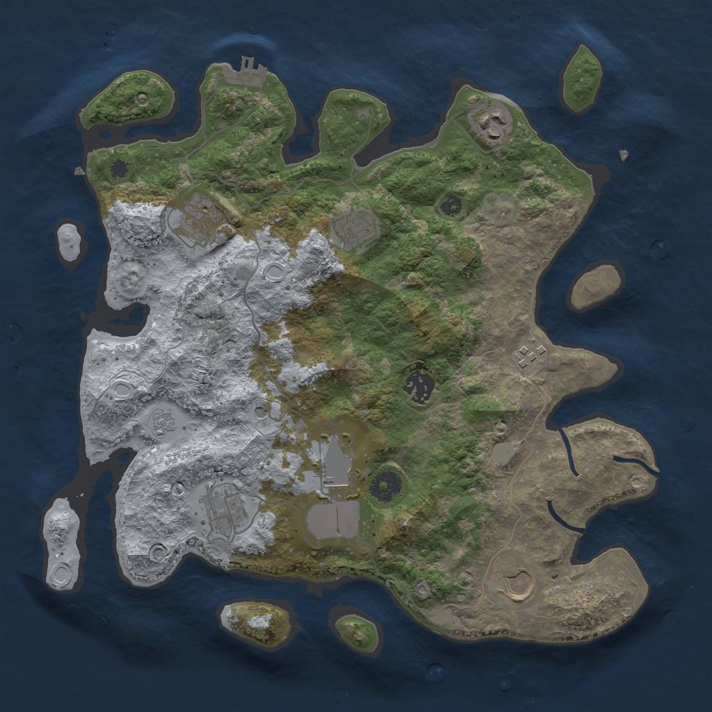 Rust Map: Procedural Map, Size: 3500, Seed: 68924129, 16 Monuments
