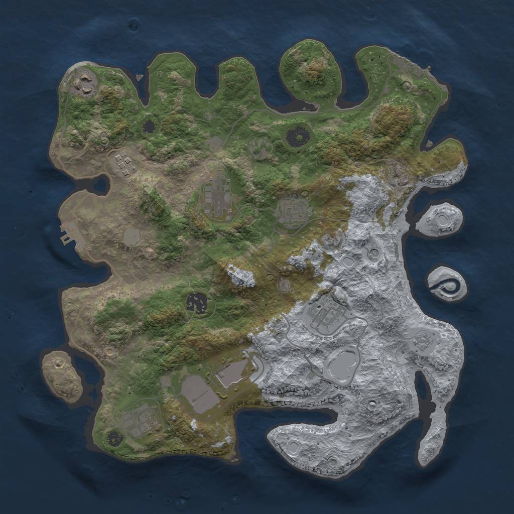 Rust Map: Procedural Map, Size: 3500, Seed: 982089678, 17 Monuments