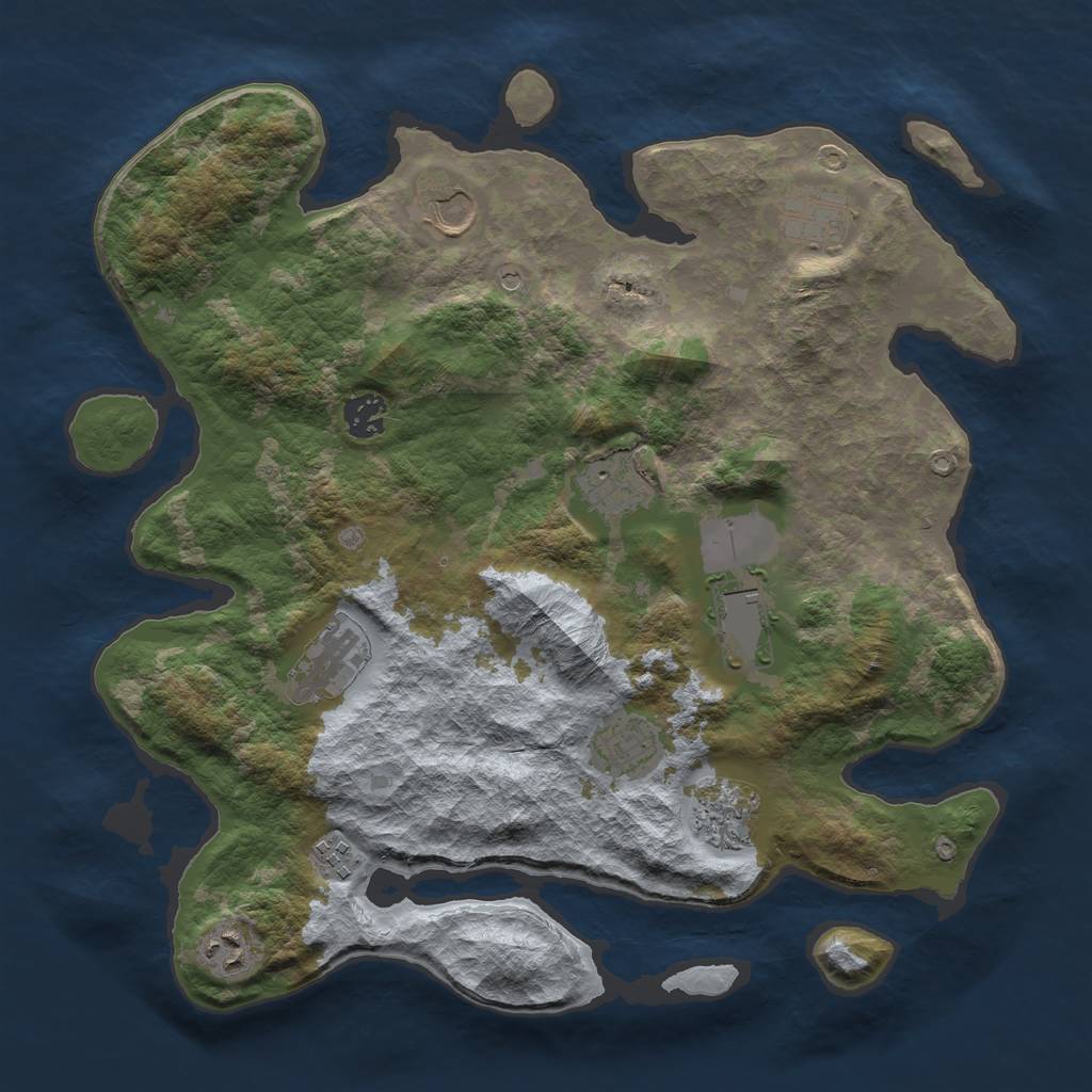 Rust Map: Barren, Size: 3700, Seed: 1202748847, 13 Monuments