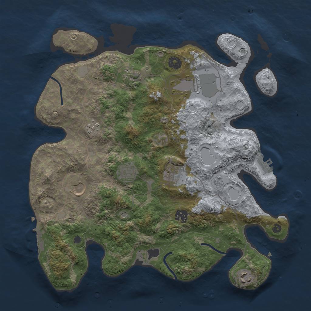 Rust Map: Procedural Map, Size: 3500, Seed: 83956351, 17 Monuments