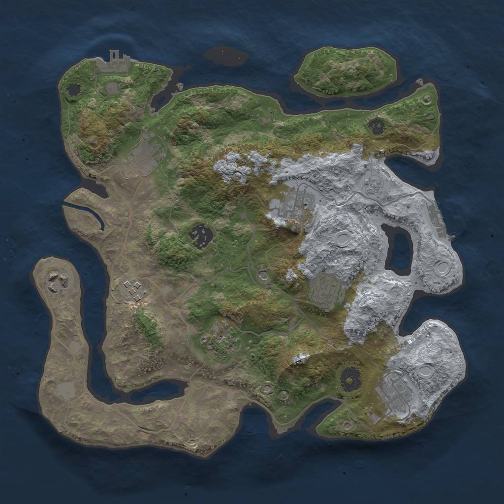 Rust Map: Procedural Map, Size: 3250, Seed: 43820671, 17 Monuments