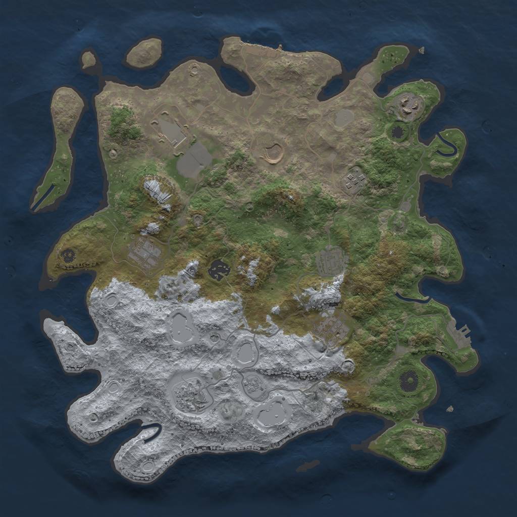 Rust Map: Procedural Map, Size: 3800, Seed: 705320957, 18 Monuments