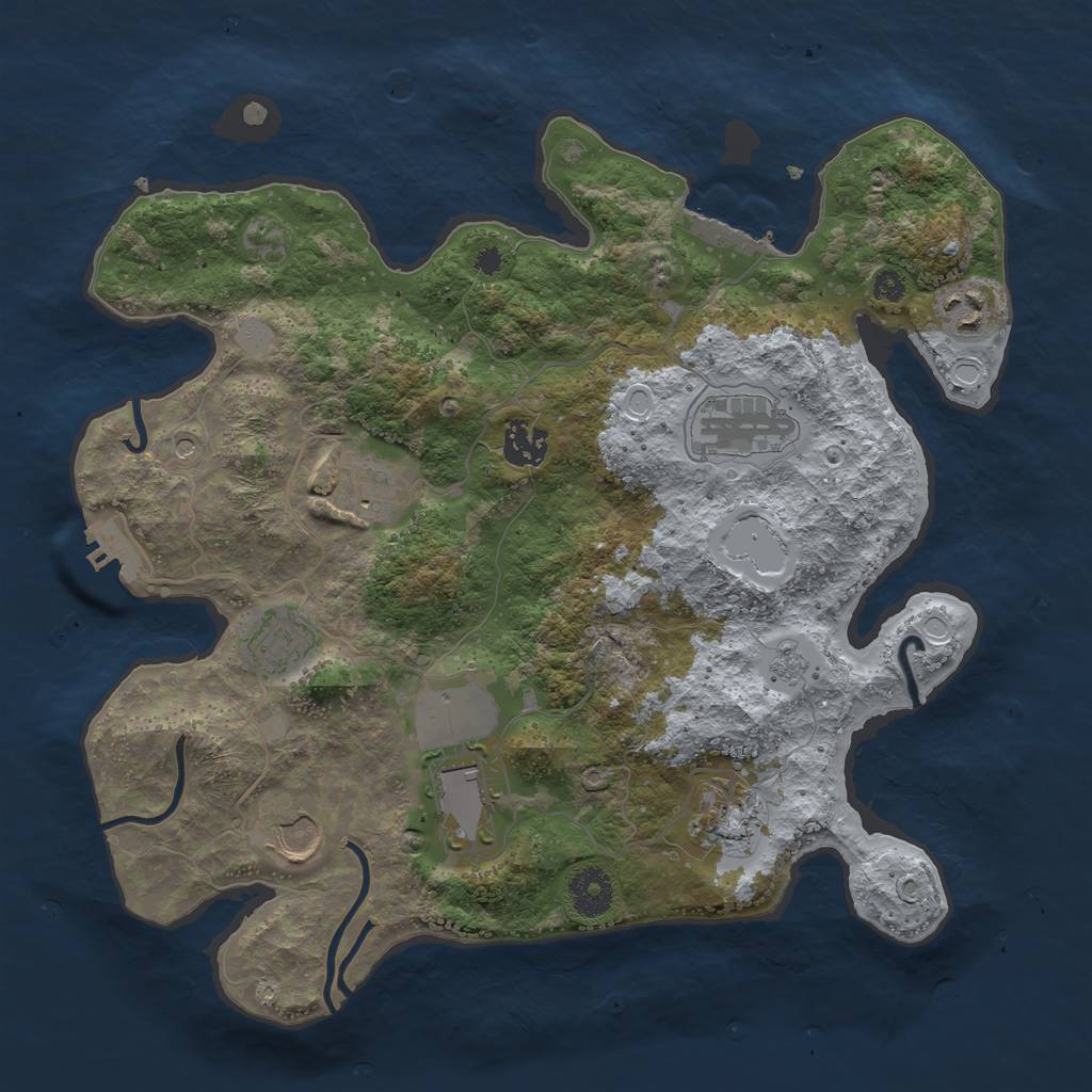 Rust Map: Procedural Map, Size: 3500, Seed: 75830446, 17 Monuments