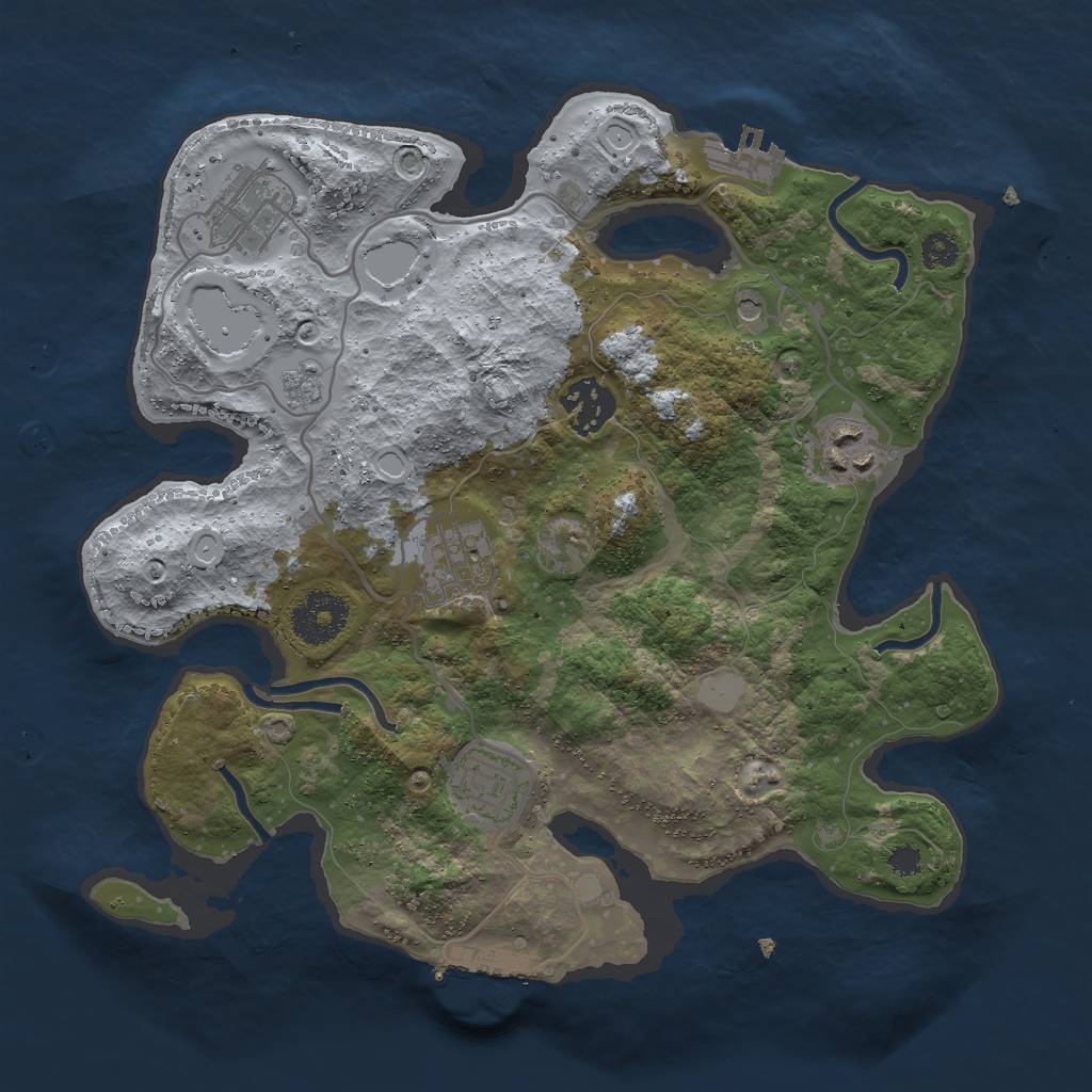 Rust Map: Procedural Map, Size: 3000, Seed: 1741595579, 14 Monuments