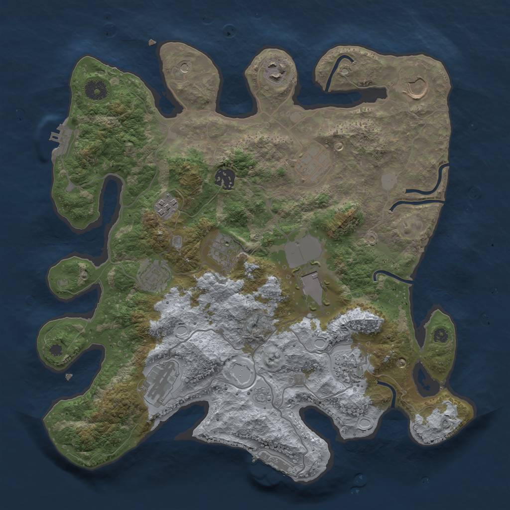 Rust Map: Procedural Map, Size: 3600, Seed: 3658771, 19 Monuments