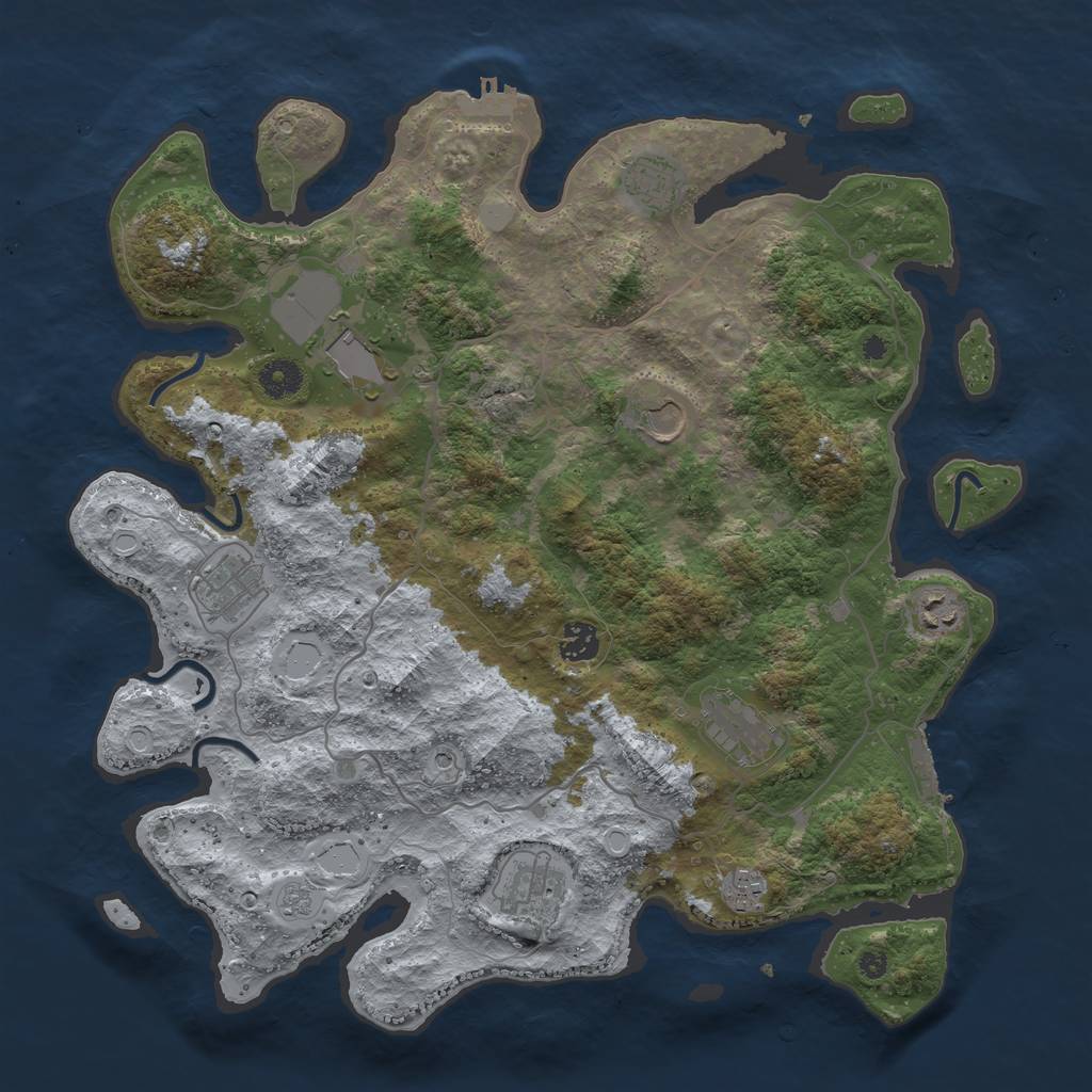 Rust Map: Procedural Map, Size: 4000, Seed: 2039983334, 18 Monuments