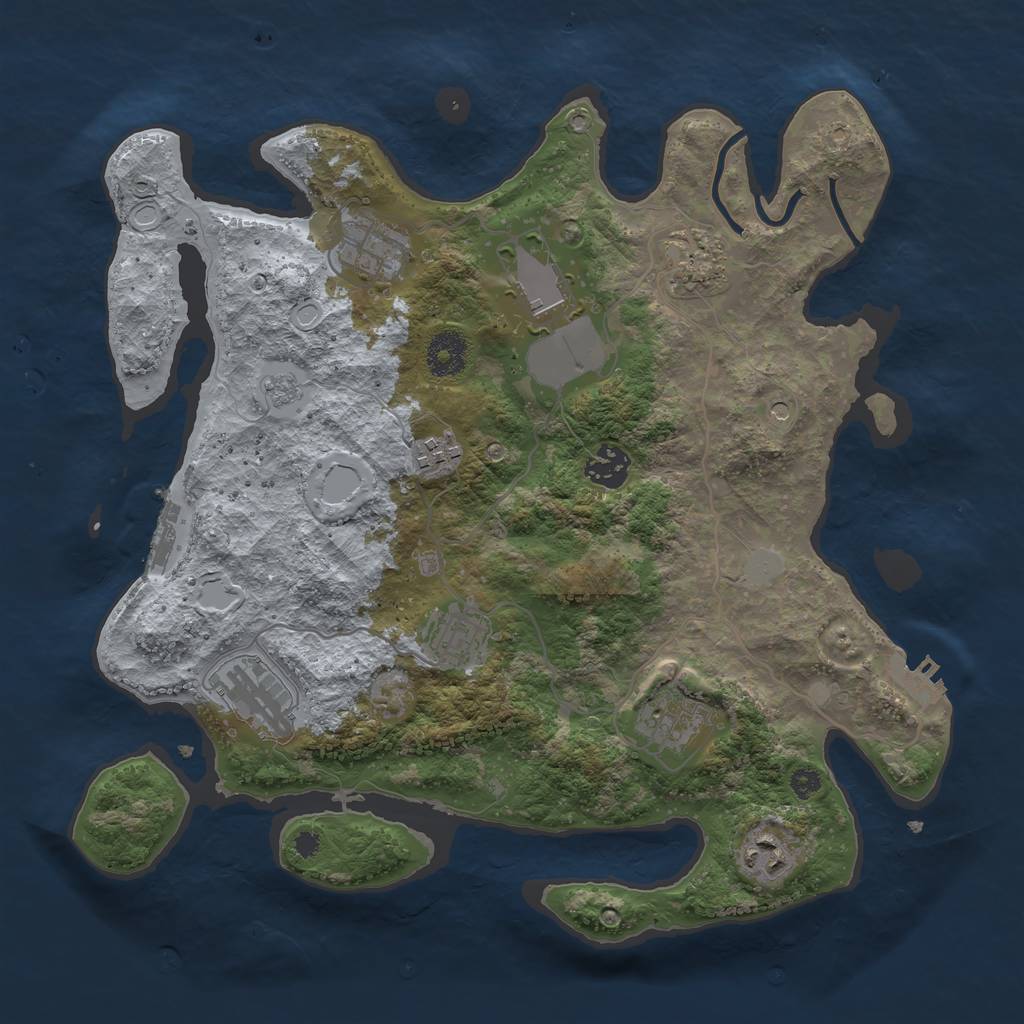 Rust Map: Procedural Map, Size: 3501, Seed: 2142306329, 18 Monuments