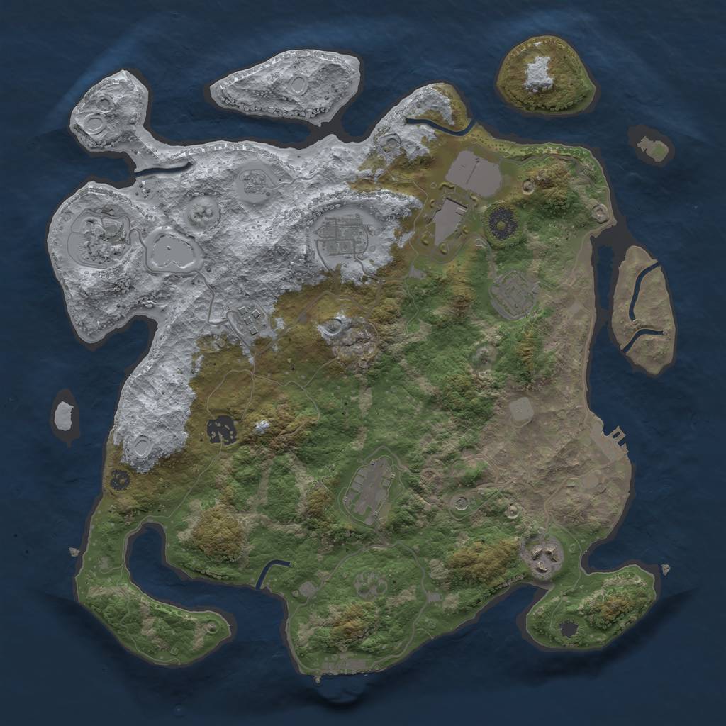 Rust Map: Procedural Map, Size: 3600, Seed: 3658661, 17 Monuments