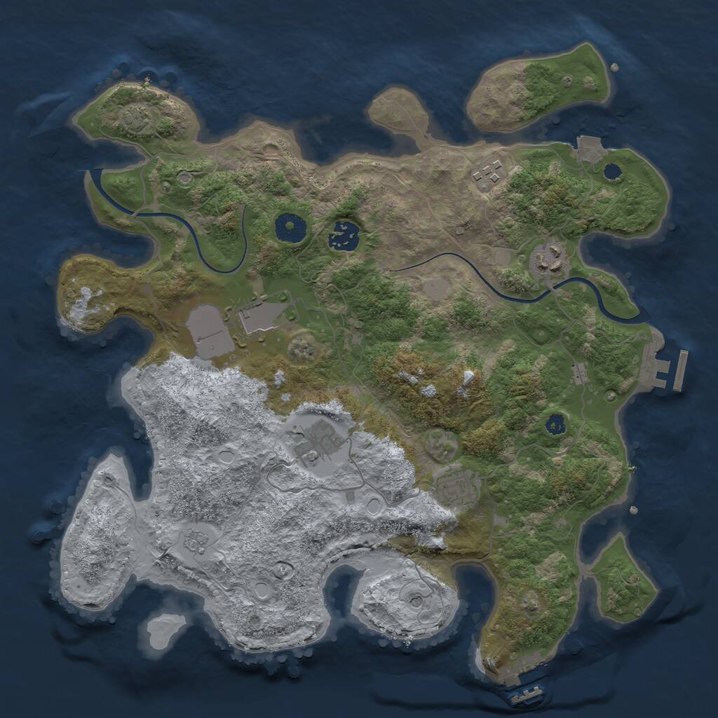 Rust Map: Procedural Map, Size: 3500, Seed: 10046441, 12 Monuments