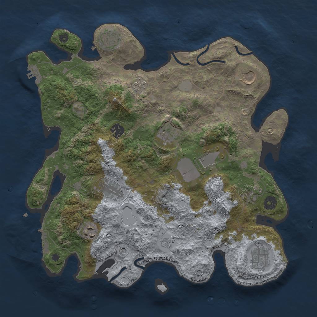 Rust Map: Procedural Map, Size: 3500, Seed: 69575145, 19 Monuments