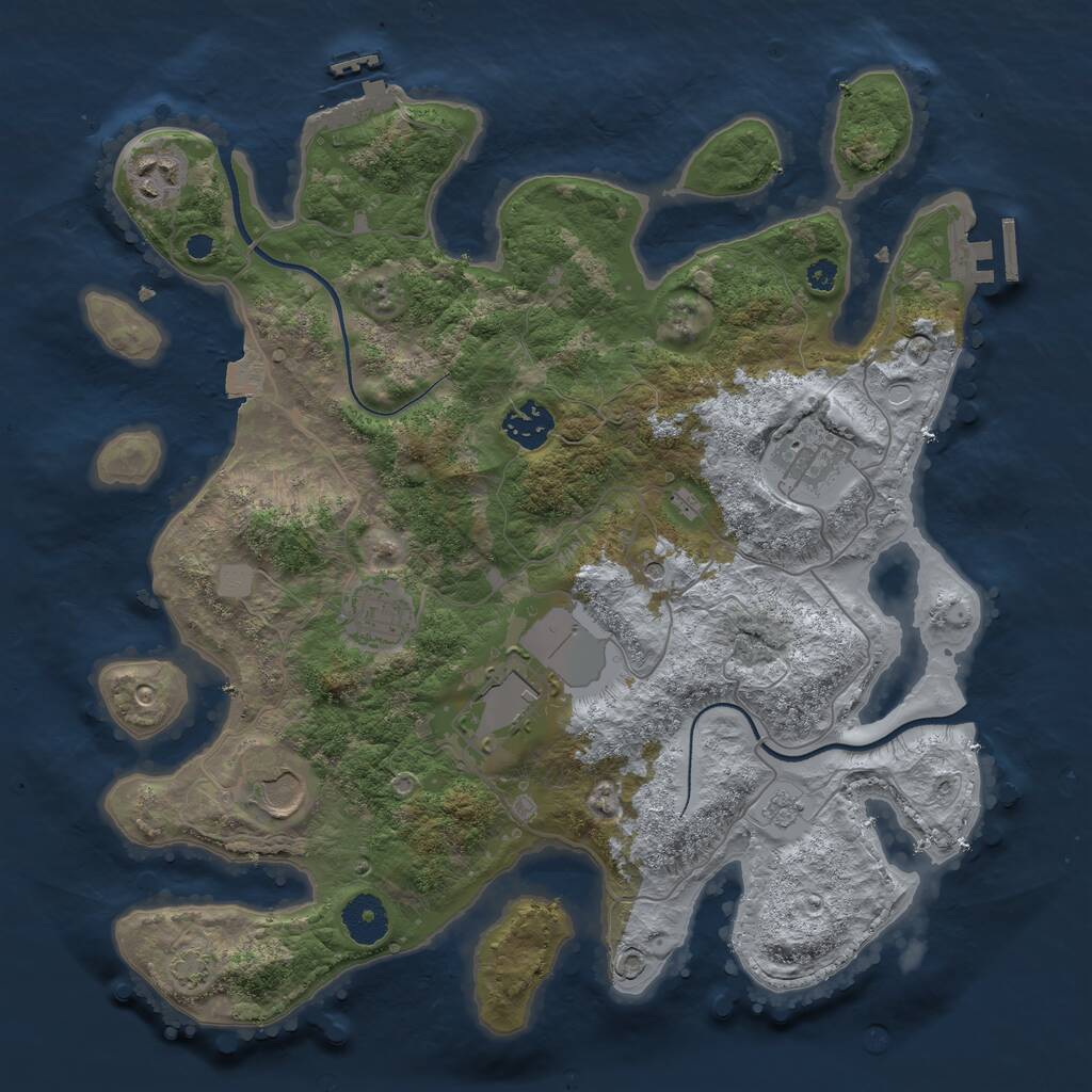 Rust Map: Procedural Map, Size: 3500, Seed: 74778666, 12 Monuments