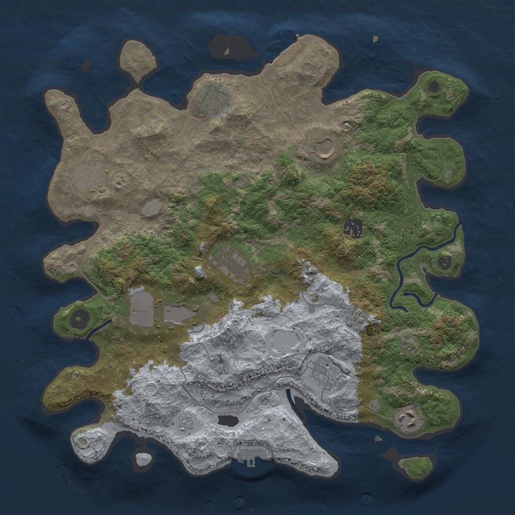 Rust Map: Procedural Map, Size: 3850, Seed: 70092869, 18 Monuments
