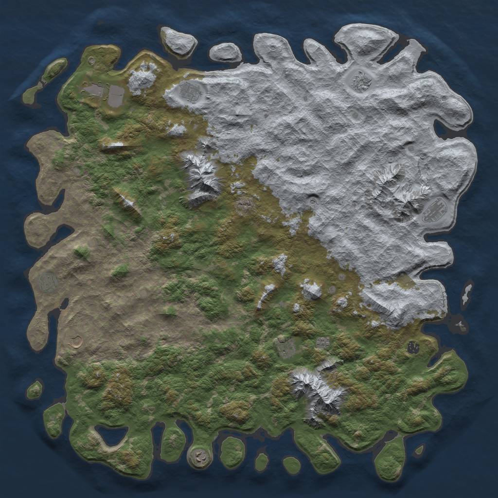 Rust Map: Barren, Size: 6000, Seed: 94673, 13 Monuments