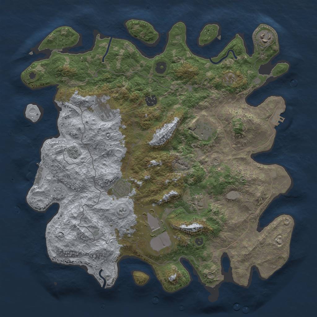 Rust Map: Procedural Map, Size: 4000, Seed: 721822469, 17 Monuments