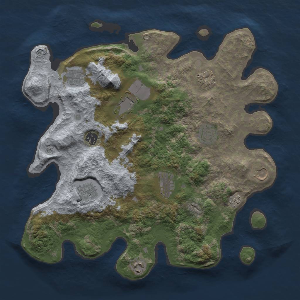 Rust Map: Barren, Size: 3750, Seed: 210543, 13 Monuments