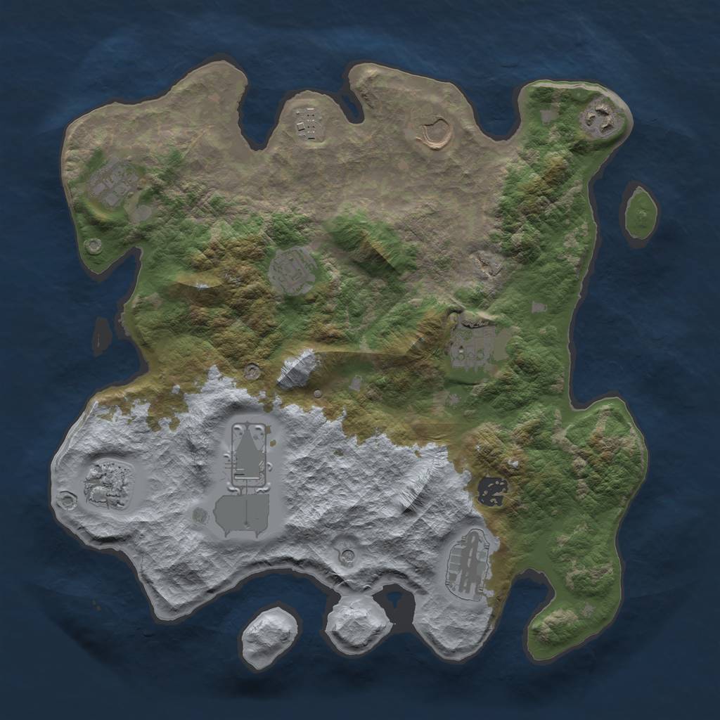 Rust Map: Barren, Size: 3500, Seed: 55634, 13 Monuments