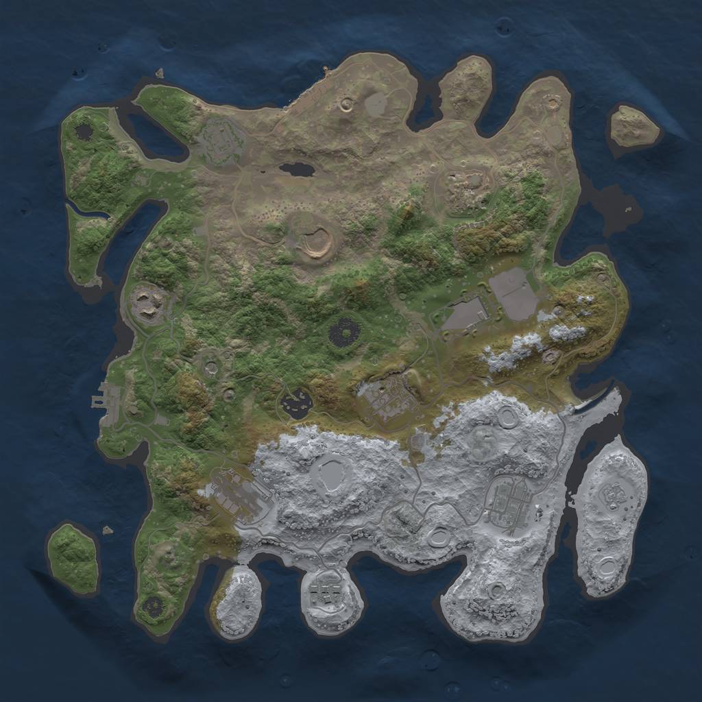Rust Map: Procedural Map, Size: 3500, Seed: 33337999, 19 Monuments