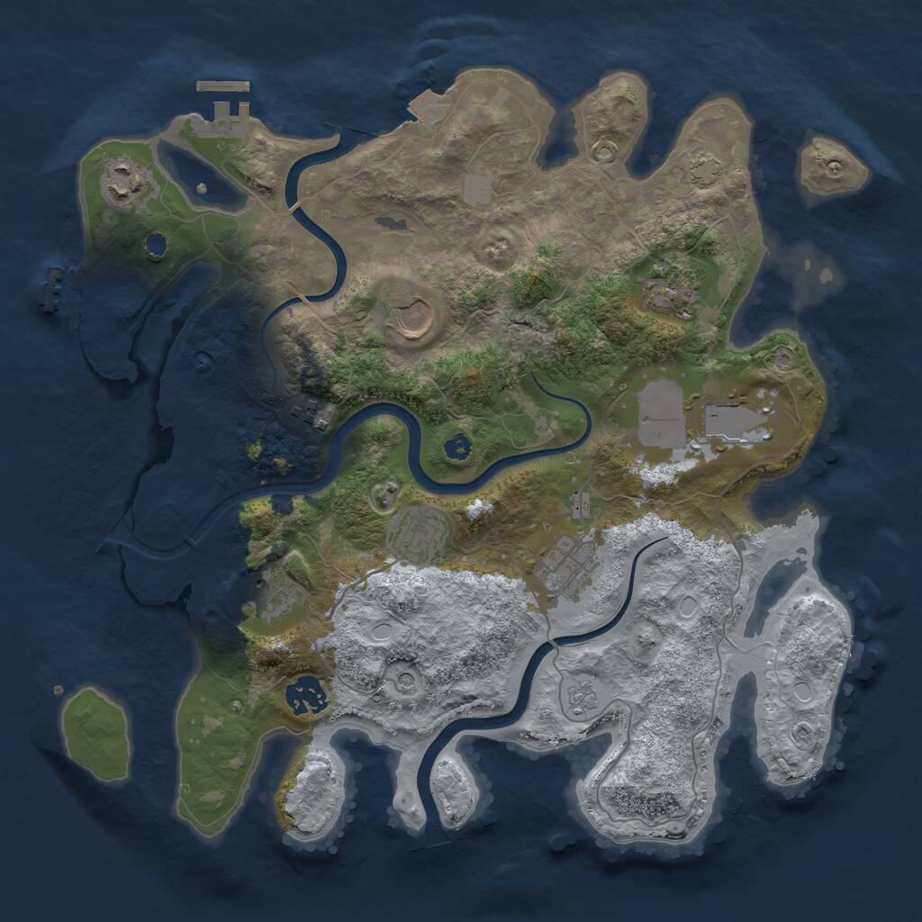 Rust Map: Procedural Map, Size: 3500, Seed: 33337999, 15 Monuments
