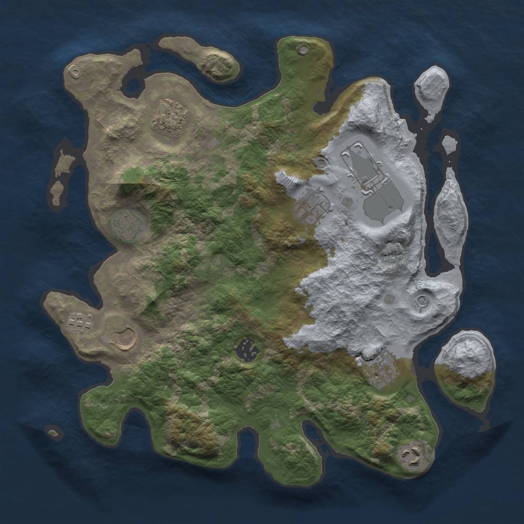 Rust Map: Barren, Size: 3500, Seed: 201328563, 12 Monuments