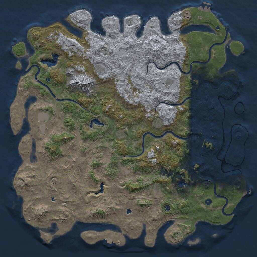 Rust Map: Procedural Map, Size: 6000, Seed: 605489390, 17 Monuments