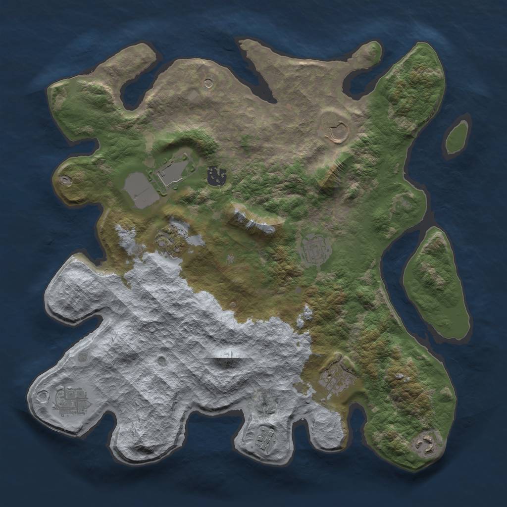 Rust Map: Barren, Size: 3700, Seed: 674933847, 12 Monuments