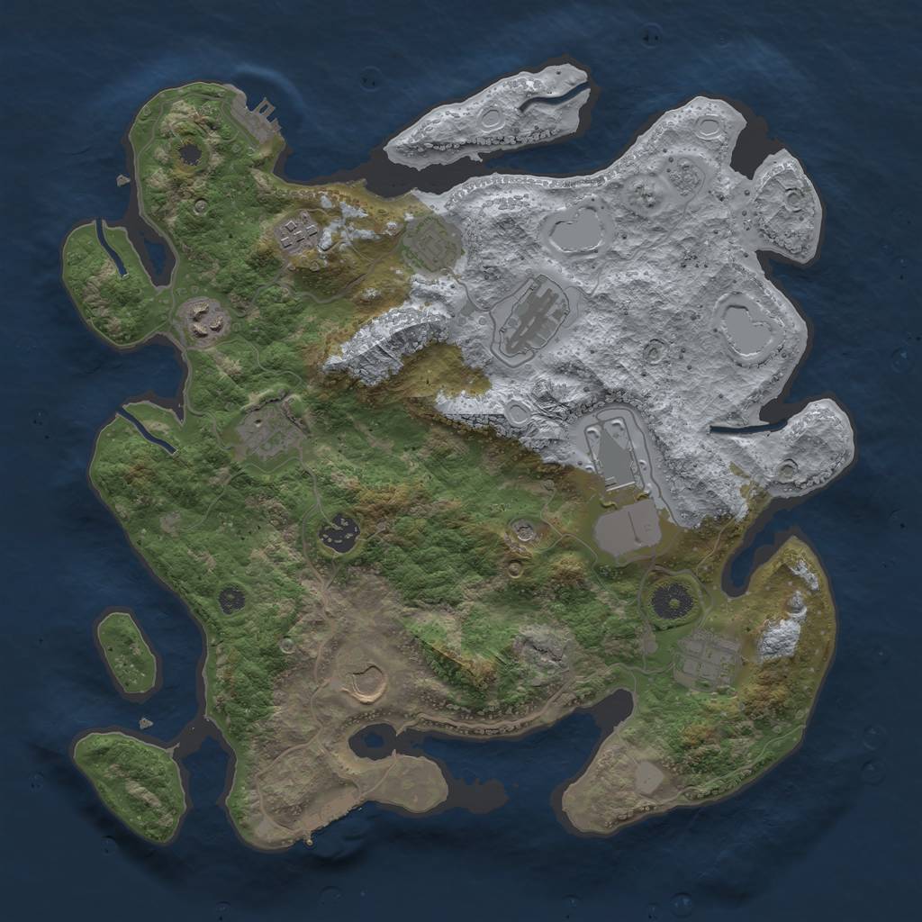 Rust Map: Procedural Map, Size: 3650, Seed: 70350070, 18 Monuments