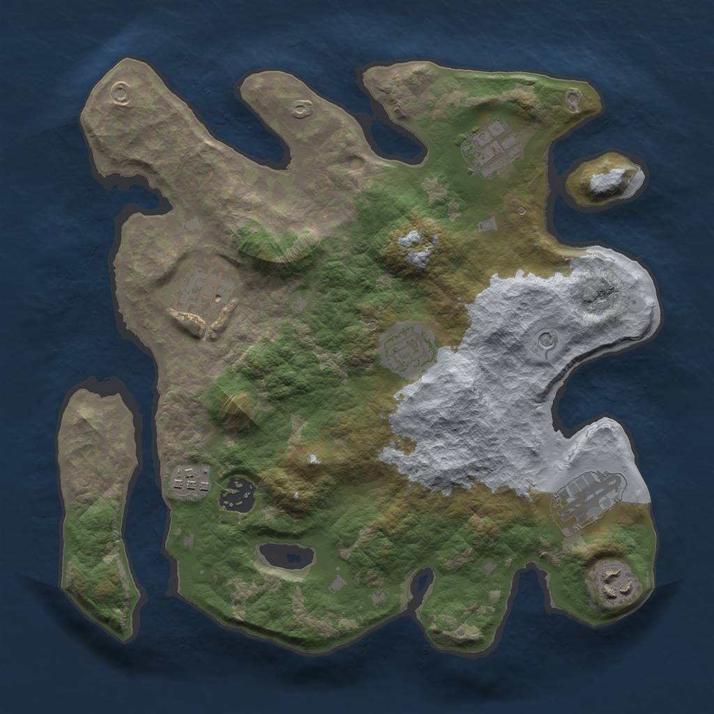 Rust Map: Barren, Size: 3000, Seed: 1339141858, 10 Monuments