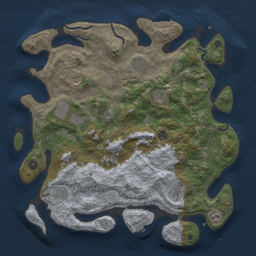 Rust Map: Procedural Map, Size: 4000, Seed: 1345550286, 18 Monuments
