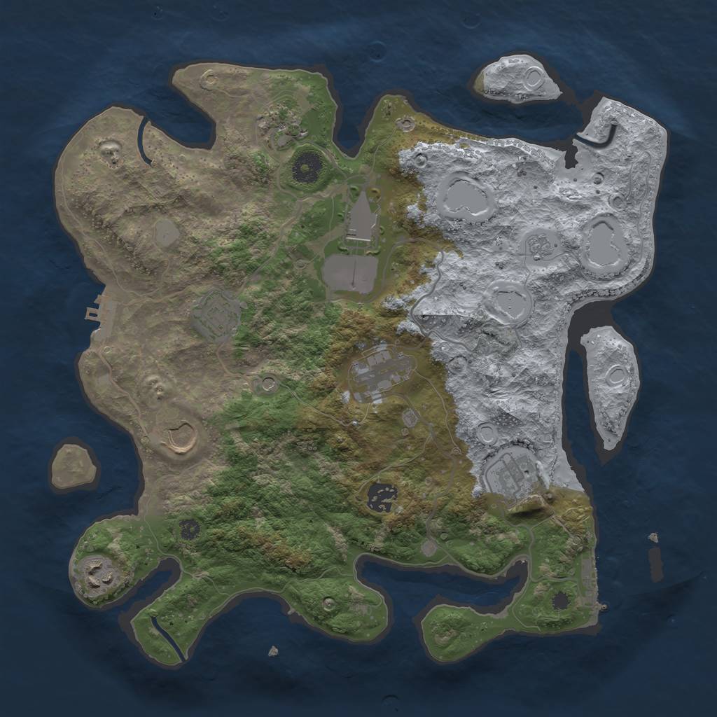 Rust Map: Procedural Map, Size: 3500, Seed: 2057129772, 17 Monuments
