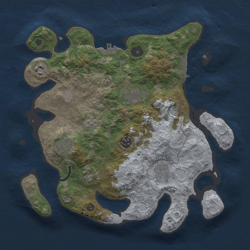 Rust Map: Procedural Map, Size: 3250, Seed: 1691615119, 16 Monuments