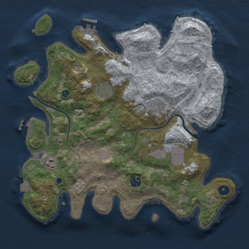 Rust Map: Procedural Map, Size: 3500, Seed: 83423041, 12 Monuments