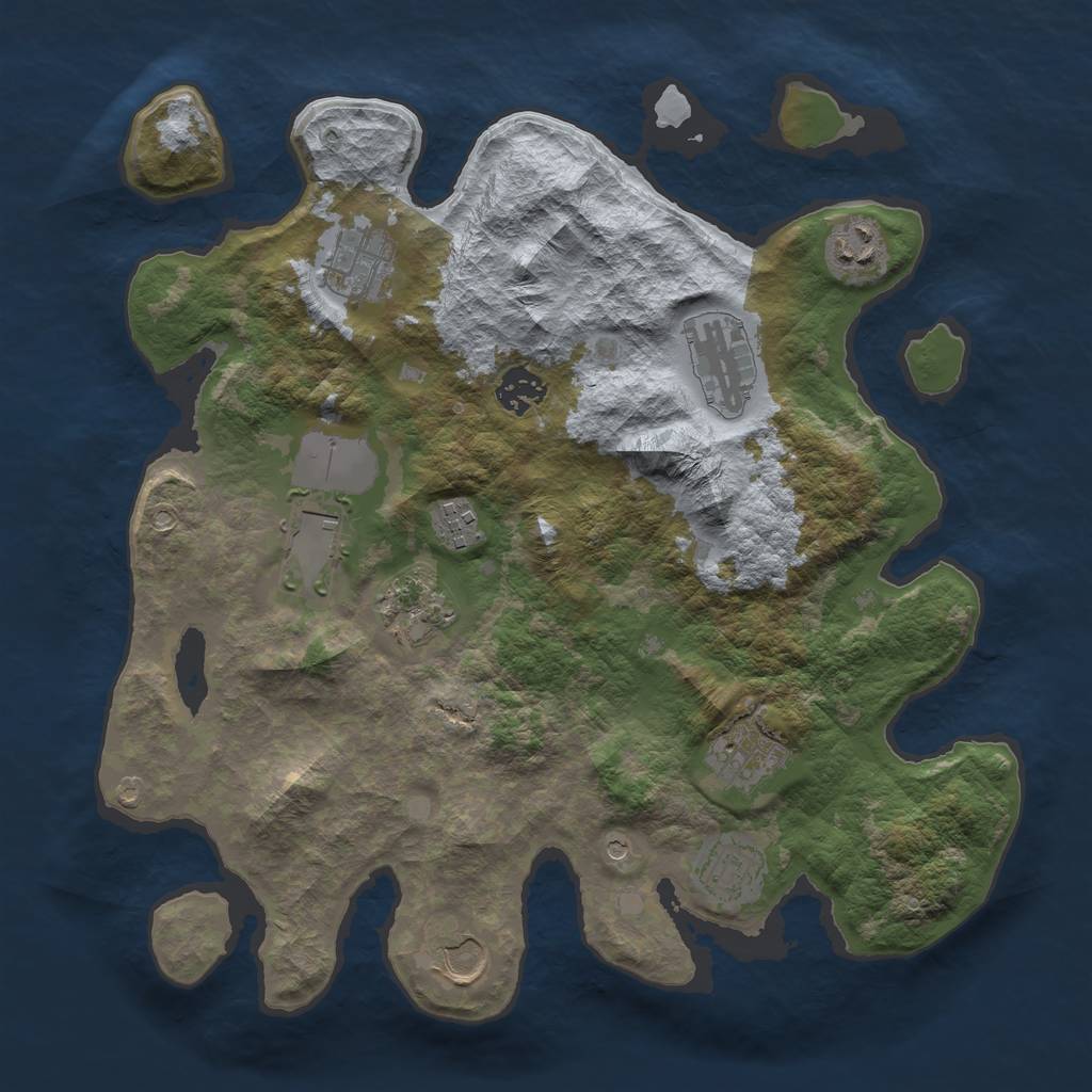Rust Map: Barren, Size: 3500, Seed: 235829504, 13 Monuments