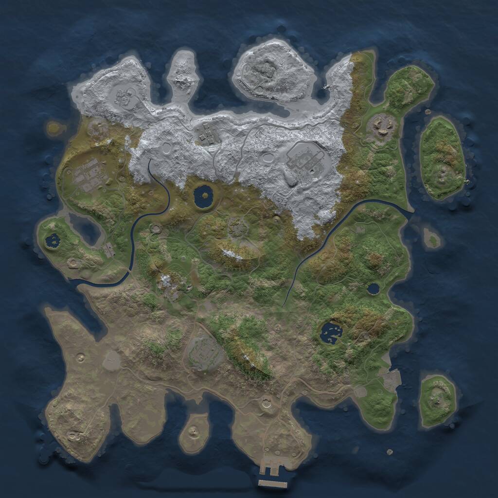 Rust Map: Procedural Map, Size: 3500, Seed: 1077605425, 12 Monuments