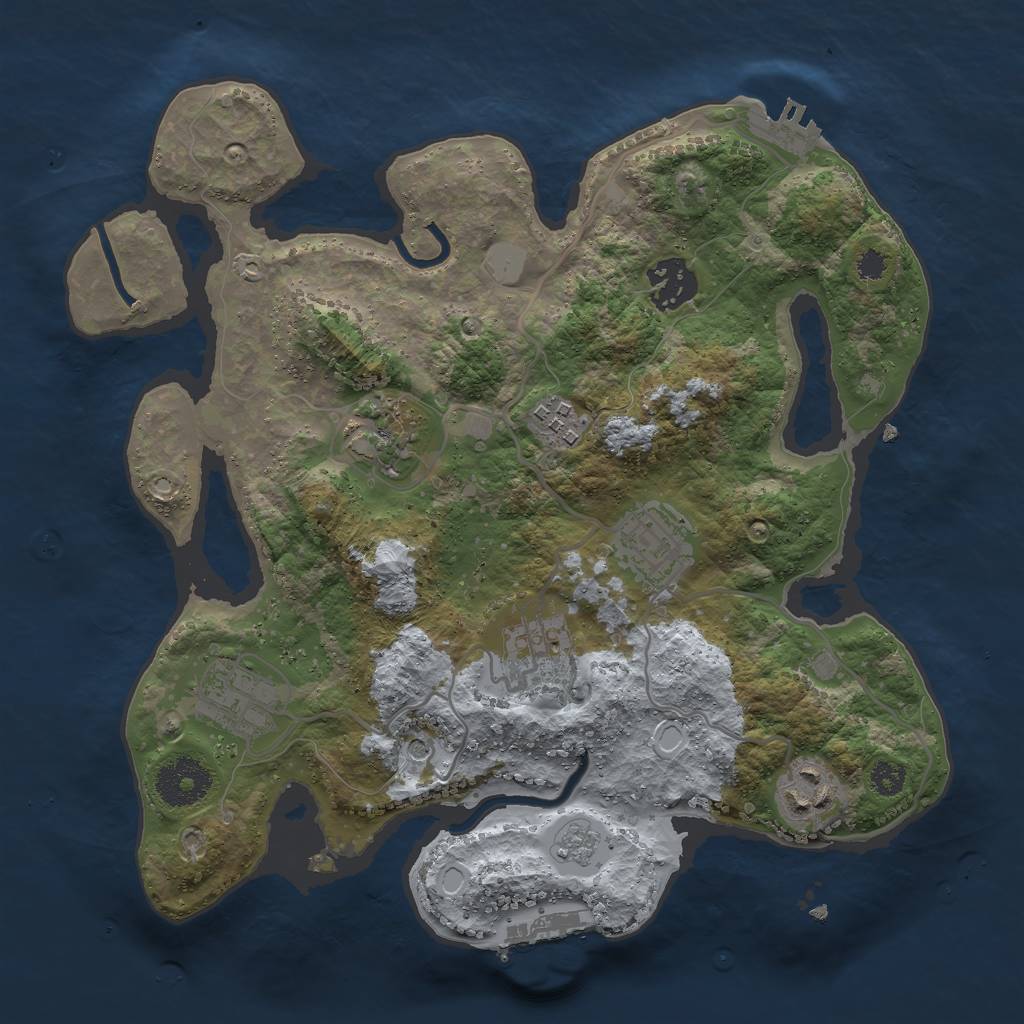 Rust Map: Procedural Map, Size: 3000, Seed: 43765070, 16 Monuments
