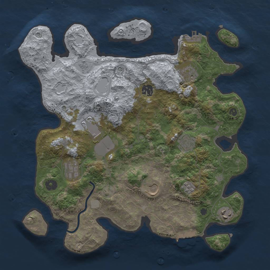 Rust Map: Procedural Map, Size: 3500, Seed: 999509, 17 Monuments