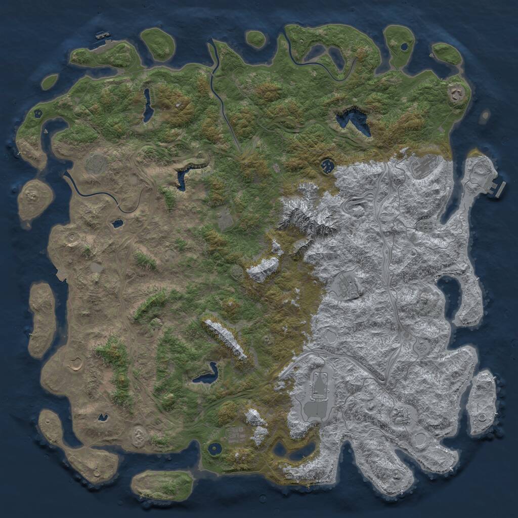Rust Map: Procedural Map, Size: 6000, Seed: 1496007864, 17 Monuments